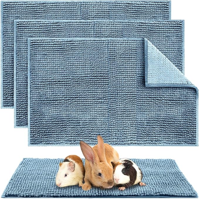 Amylove 4 Pcs Guinea Pig Cage Liner Washable Fleece Pee Pads Pet Dog Cat Bedding Training Mat for Small Animal Guinea Pig Puppy Bunny Hamster(16 x 24 Inch,Rectangular,Blue)