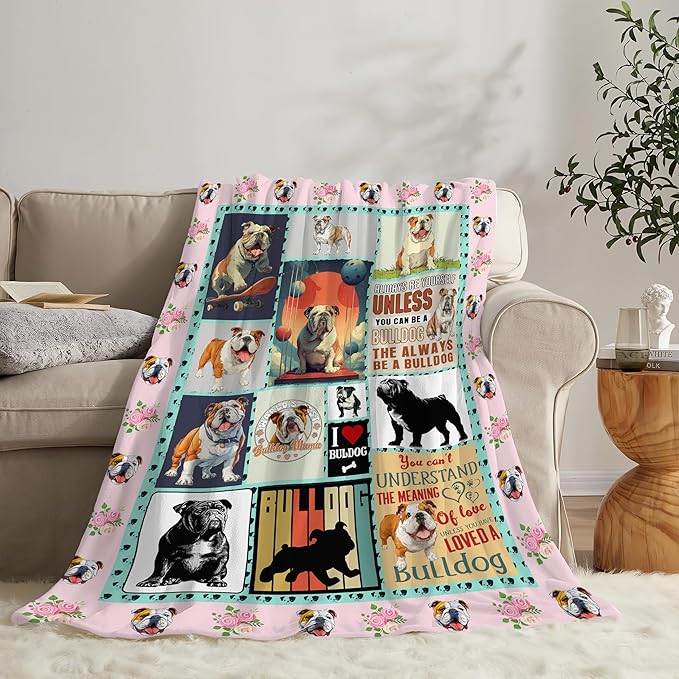 English Bulldog Throw Blanket English Bulldog Puppy Stuff Gifts for Dog Lover Kids Girls Boys Adults Women Men Soft Cozy Warm Plush Fluffy Fuzzy Fleece Blanket Decor 50''X60''
