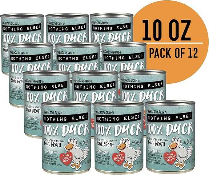 Evanger's Against The Grain Nothing Else! 100% Duck Dog Food – 12 Count, 10 oz Each – Single-Ingredient Meatloaf Texture in Natural Broth – Wet Dog Food – Grain & Gluten Free