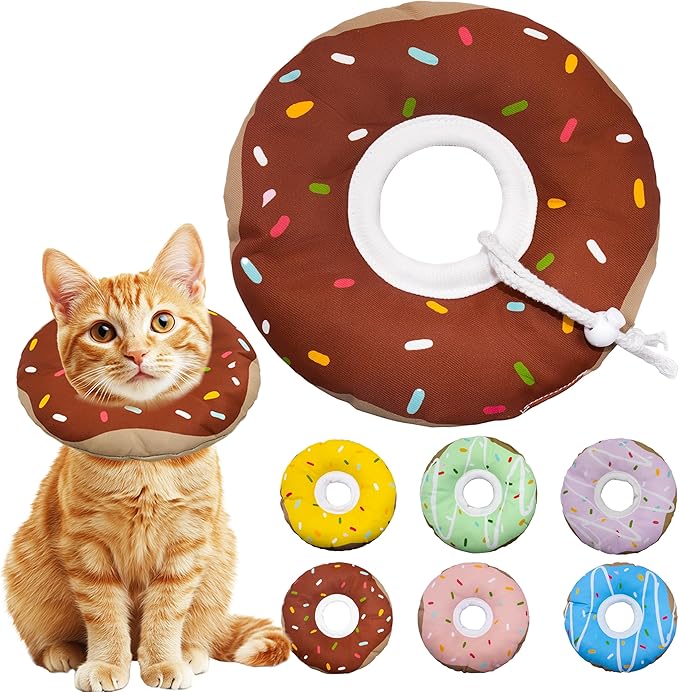 Seyezo Cat Cone Collar Soft, Adjustable Cat Recovery Collar Kitten Cones to Stop Licking, Cute Donut E Collar After Surgery, Cats Neck Pillow ConeElizabethan Cones of Shame (Waterproof Brown, Small)