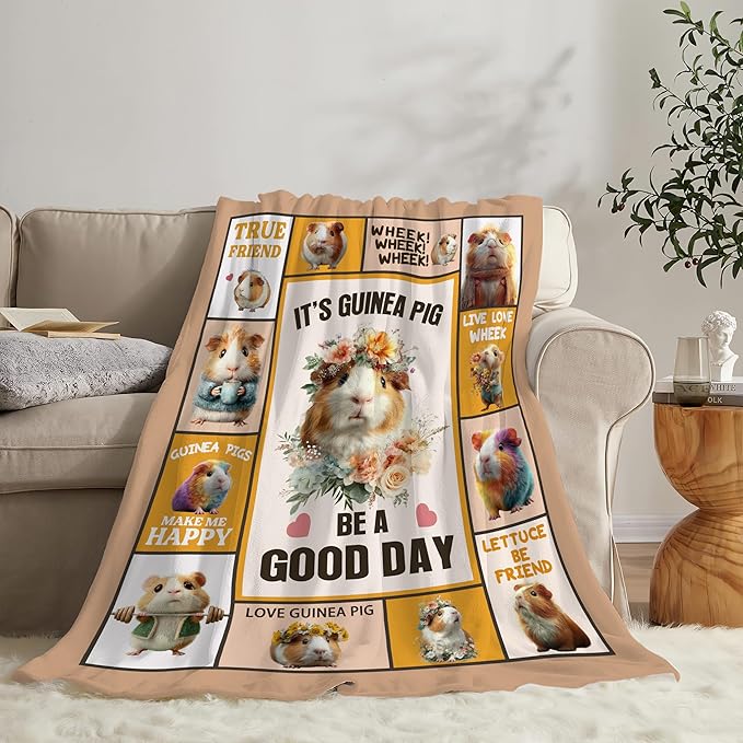 Guinea Pig Throw Blanket Guinea Pig Stuff Gifts for Kids Girls Boys Adults Women Men Soft Cozy Warm Plush Fluffy Fuzzy Fleece Blanket Decor 50''X60''
