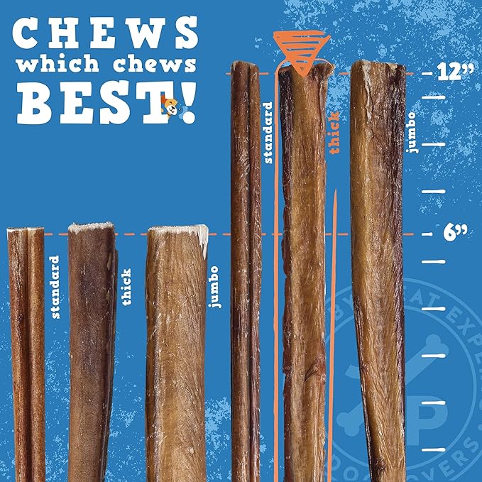 Jack&Pup 12 Inch Bully Sticks for Dogs (3 Pack) Extra Thick Dog Chews Long Lasting, Odor Free, Single Ingredient, 100% Beef Bully Sticks for Large Dogs