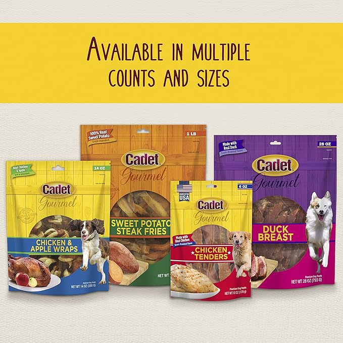 Cadet Gourmet Chicken & Apple Wrapped Dog Treats Wraps - Healthy & Natural Chicken & Apple Dog Training Treats for Small & Large Dogs - Inspected & Tested in USA (28 oz.)