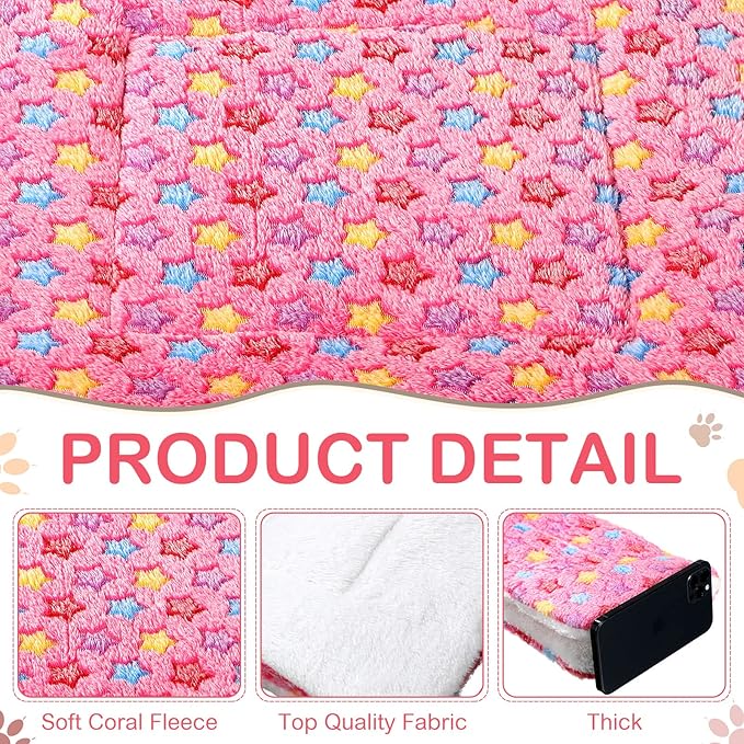 Tuanse 4 Pack Guinea Pig Bed Mat Bedding Rabbit Winter Bed Pad for Indoor Warm Small Animal Mattres Fleece Sleeping Pad for Hedgehogs Bunny Ferrets Hamster(Little Star,13 x 10 Inch)