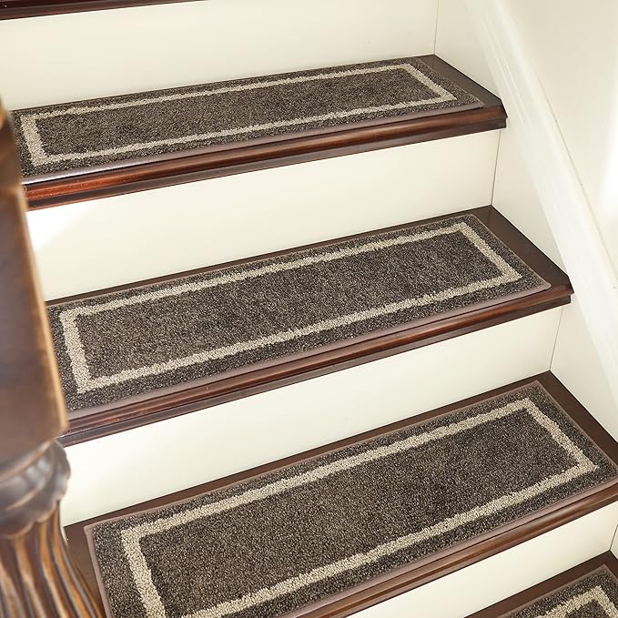 COSY HOMEER Soft Stair Treads Non-Slip Carpet Mat 28inX9in Indoor Stair Runners for Wooden Steps,Stair Rugs for Kids and Dogs, 100% Polyester TPE Backing 10pcs,Brown