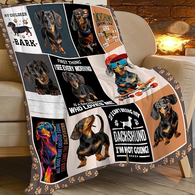 Dachshund Throw Blanket Weiner Dog Dachshund Puppy Stuff Gifts for Dog Lover Kids Girls Boys Adults Women Men Soft Cozy Warm Plush Fluffy Fuzzy Fleece Blanket Decor 60''X80''