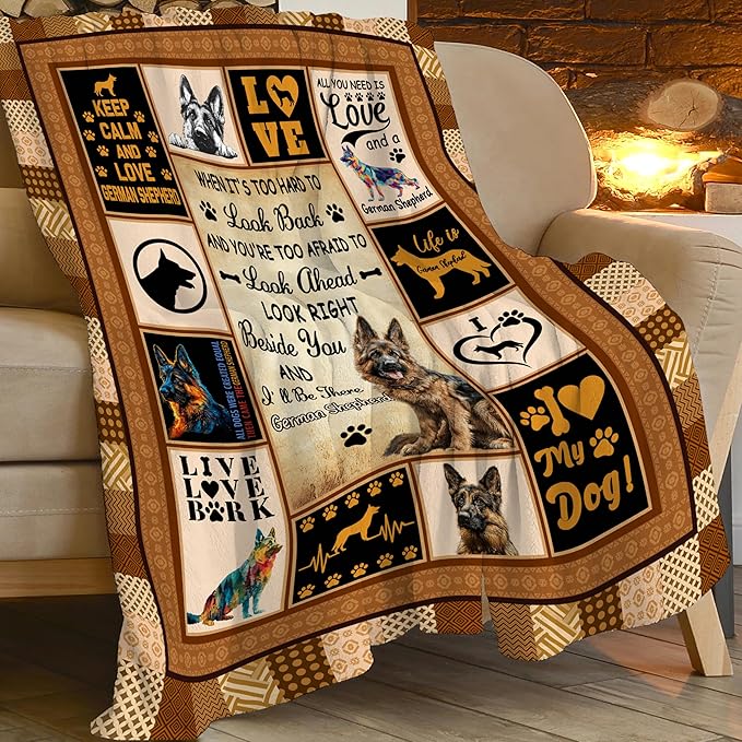 German Shepherd Throw Blanket German Shepherd Puppy Stuff Gifts for Dog Lover Kids Girls Boys Adults Women Men Soft Cozy Warm Plush Fluffy Fuzzy Fleece Blanket Decor 40''X50''