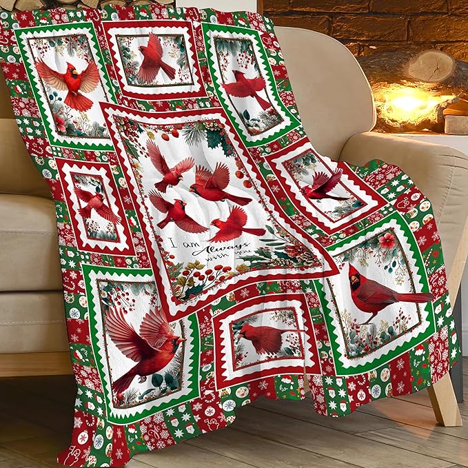 Cardinal Throw Blanket Red Bird Cardinal Stuff Gifts for Kids Girls Boys Adults Women Men Soft Cozy Warm Plush Fluffy Fuzzy Fleece Blanket Christmas Decor 40''X50''