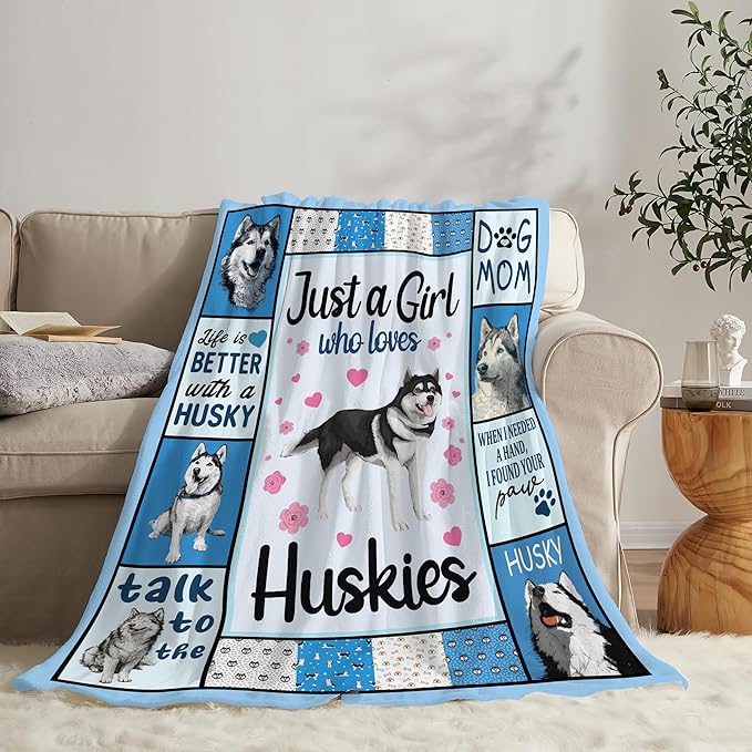 Husky Throw Blanket Husky Puppy Stuff Gifts for Dog Lover Kids Girls Boys Adults Women Men Soft Cozy Warm Plush Fluffy Fuzzy Fleece Blanket Decor 60''X80''