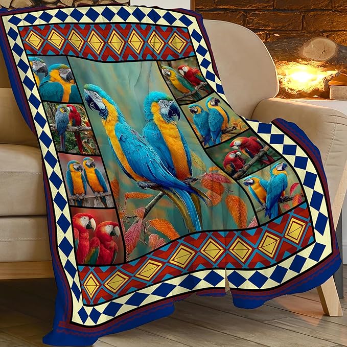Parrot Bird Throw Blanket Macaw Stuff Gifts for Kids Girls Boys Adults Women Men Soft Cozy Warm Plush Fluffy Fuzzy Fleece Blanket Decor 60''X80''
