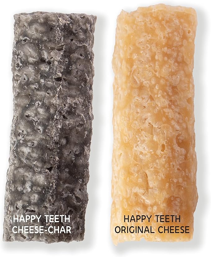 Happy Teeth Cheese & Charcoal Dental Dog Chews | Cheese Flavor with Activated Charcoal | Dental Chew | Protein Rich | Gluten Free - Lactose Free - Wheat Free - Soy Free| 2 Chews per Resealable Pouch