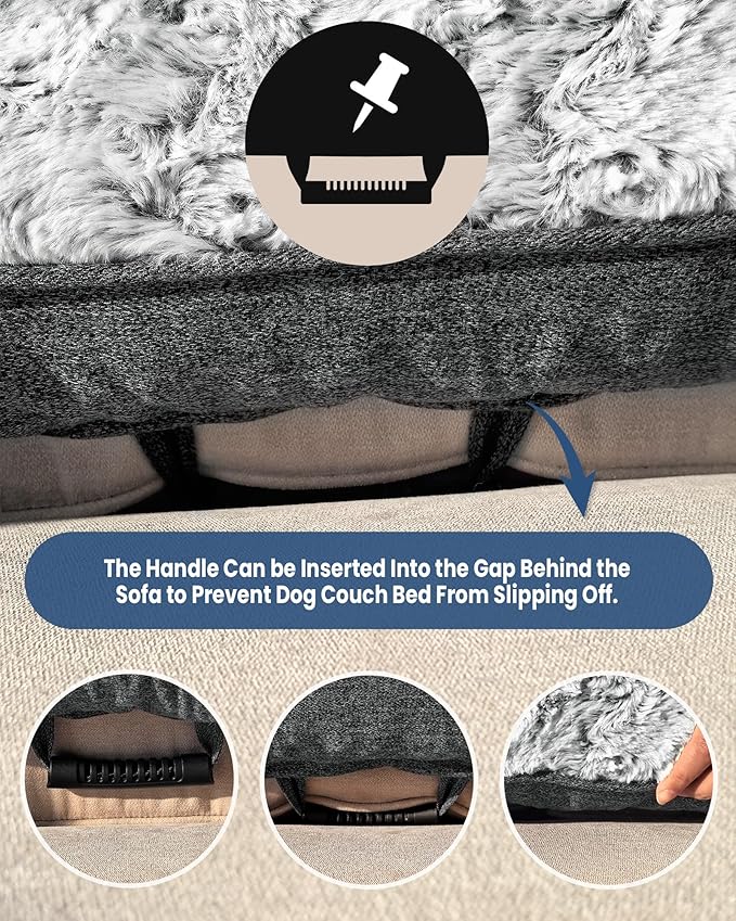 Calming Large Dog Bed for Couch, 41 x 37 inch Removable Couch Cover for Dogs Washable, Non-Slip Fluffy Plush Dog Sofa Mat for Furniture Protector - Grey