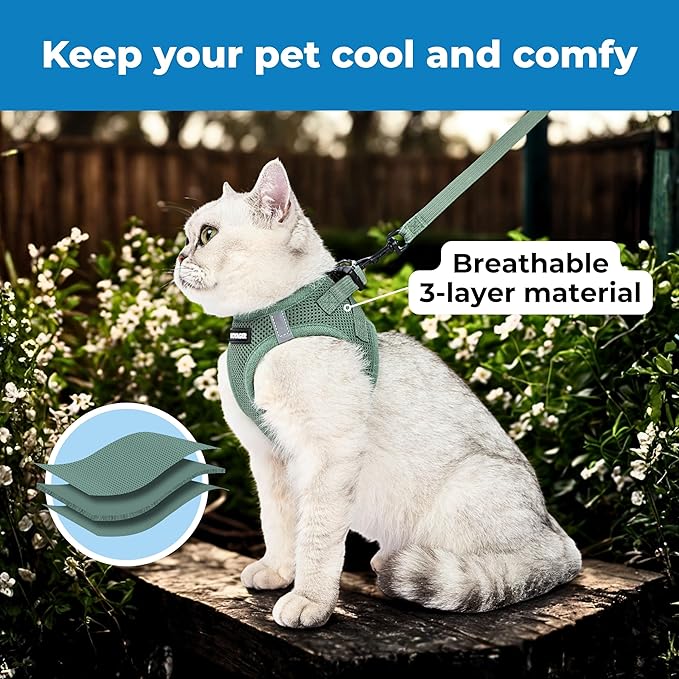 Voyager Step-in Pet Harness - All Weather Mesh, Adjustable Step in Harness for Cats and Dogs by Best Pet Supplies - 307 Set Moss Green, S