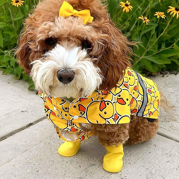 Fitwarm Funny Duck Dog Raincoat with Hood, Waterproof Rain Jacket for Small Dogs Boy Girl, Reflective Pet Poncho, Packable, Adjustable, Yellow, Medium