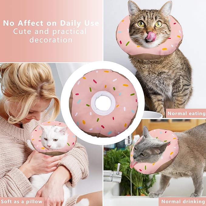 Seyezo Cat Cone Collar Soft, Adjustable Cat Recovery Collar Kitten Cones to Stop Licking, Cute Donut E Collar After Surgery, Cats Neck Pillow Cone Elizabethan Cones of Shame (Waterproof Pink, Medium)