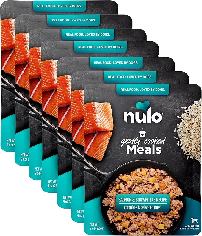 Nulo Gently-Cooked Meals Complete and Balanced Adult Wet Dog Food, Salmon & Brown Rice, 9 Oz (Pack of 8)