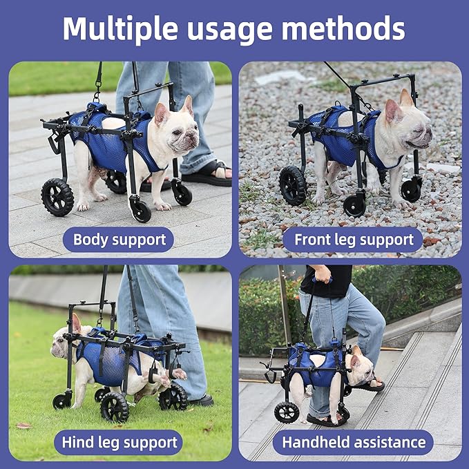ETIAL 4-Wheel Adjustable Dog Wheelchair Cart for Disabled & Senior Dogs, Lifting Harness with 4 Usage Modes - Support Front/Rear Legs Mobility Aid for Small Breeds S