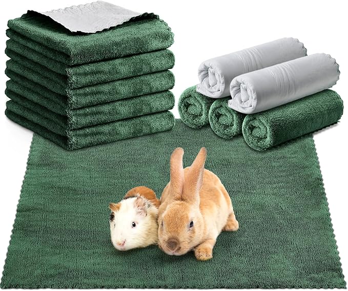 SmoothNovelty 5 Pcs Waterproof Guinea Pig Blankets Washable Small Animal Pee Pad Pet Blanket Sleep Bedding Mats Absorbent Guinea Pig Cage Liner Reusable Pet Sleep Pad(Dark Green,18" X 24",Classic)