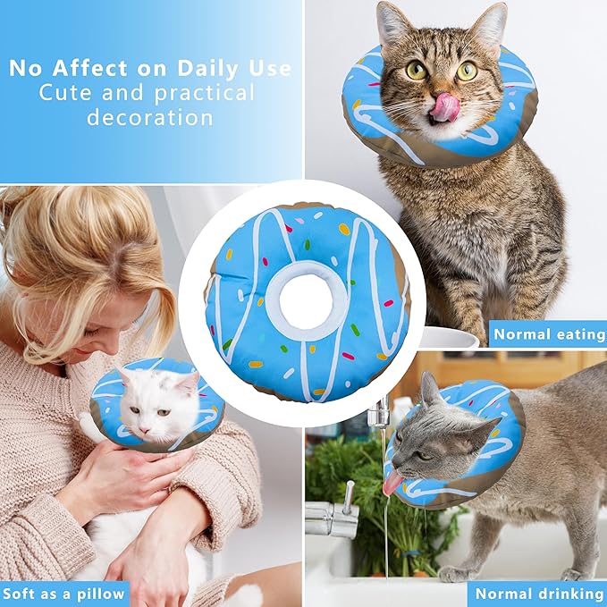 Seyezo Cat Cone Collar Soft, Adjustable Cat Recovery Collars Kitten Cones to Stop Licking, Cute Donut E Collar After Surgery, Cats Neck Pillow Elizabethan Cones of Shame (Waterproof Blue, Small)