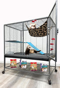 Huge 37" L x 24" W x 39" H Two Tiers Tight 1/2-Inch Bar Spacing Large Front Doors for Feisty Ferret Hammock Chinchilla Rat Mouse Hamster Gerbil Small Animals Critters Rolling Cage