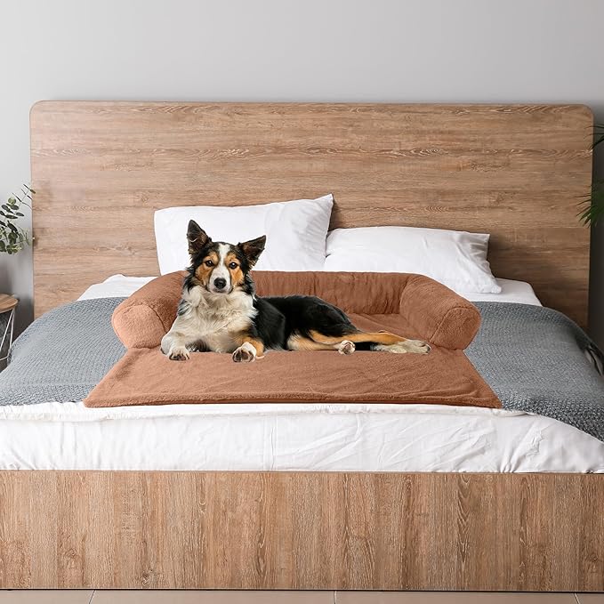 PETMAKER Couch Cover for Dogs Washable - 36x36in Plush Dog Couch Cover Protector for Medium Pets - Washable Pet Furniture Protector with Foam Bolster and Non-Slip Bottom - Puppy Essentials (Beige)