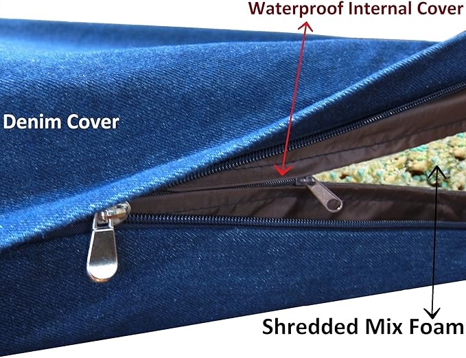 Dogbed4less Jumbo Orthopedic Extreme Comfort Memory Foam Dog Bed for Large Dog, Waterproof Internal Case and Machine Washable External Denim Cover, 55X47 Pet Pillow, Blue