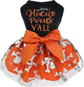 Fitwarm Hocus Pocus Y'all Funny Dog Halloween Tulle Dress, Holiday Dog Clothes for Small Dogs Girl, Funny Pirate Skull Pet Costume, Witch Cat Outfit, Orange, Black, Large