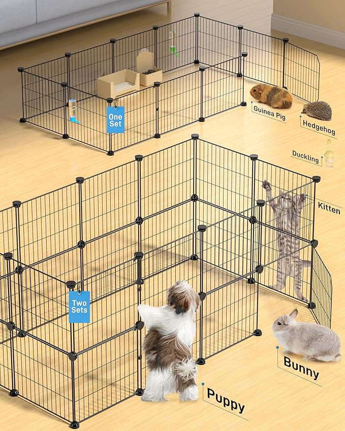 BUCATSTATE 12 Panels Guinea Pig Playpen, Rabbit Playpen Indoor, 47" L x 24" W x 12" H Small Animal Playpen with Door for Guinea Pigs, Bunny, Hedgehogs, Chinchillas