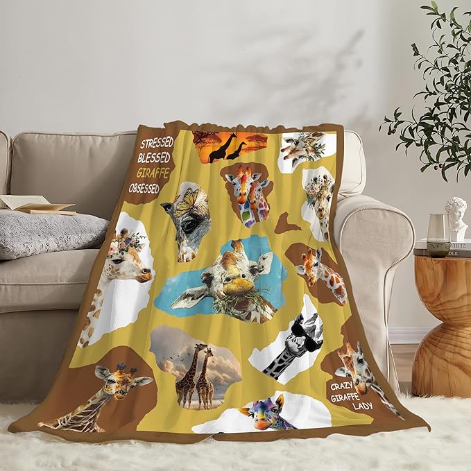 Giraffe Throw Blanket Giraffe Stuff Gifts for Kids Girls Boys Adults Women Men Soft Cozy Warm Plush Fluffy Fuzzy Fleece Blanket Decor 50''X60''