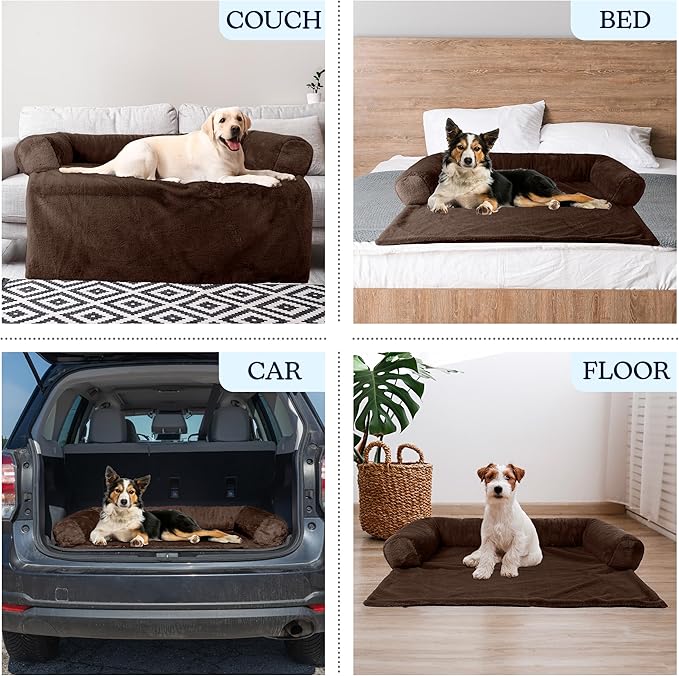 PETMAKER Couch Cover for Dogs Washable - 36x36in Plush Dog Couch Cover Protector for Medium Pets - Washable Pet Furniture Protector with Foam Bolster and Non-Slip Bottom - Puppy Essentials (Brown)