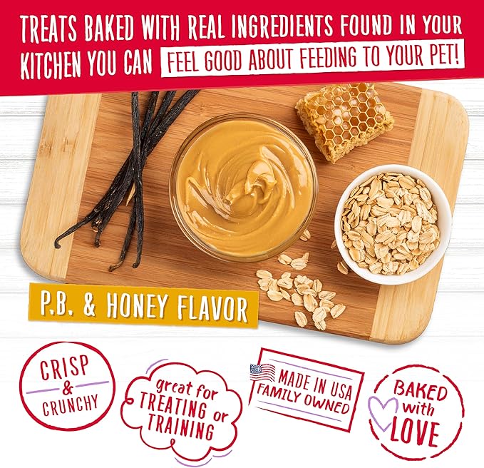 Charlee Bear Bearnola Bites Crunchy Dog Treats, Peanut Butter and Honey, 8 Ounce Resealable Bag, Limited Ingredient, Natural, Healthy Granola Dog Snacks, Made in USA