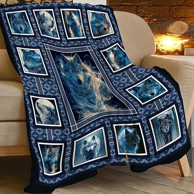 Wolf Throw Blanket Wolf Stuff Gifts for Kids Girls Boys Adults Women Men Soft Cozy Warm Plush Fluffy Fuzzy Fleece Blanket Decor 50''X60''