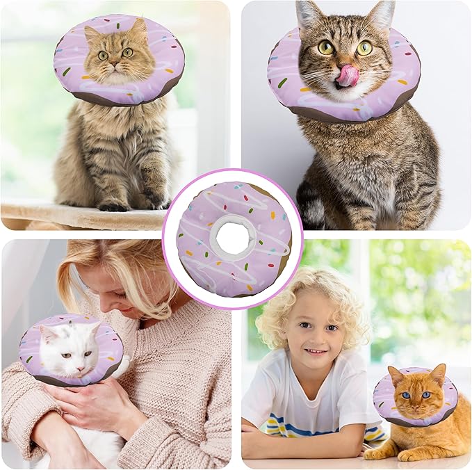 Seyezo Cat Cone Collar Soft, Adjustable Cat Recovery Collar Kitten Cones to Stop Licking, Cute Donut Collar After Surgery, Cats Neck Pillow Cone Elizabethan Cones of Shame (Waterproof Purple, Medium)