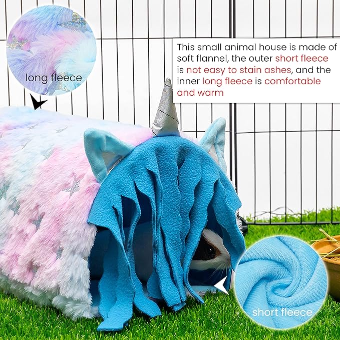 Guinea Pig Hideout - Fleece Tunnel House Cage Accessories for Rat Hamster Hedgehog Chinchilla Small Animal - Playing Sleeping Hunting Resting Washable Tube Bedding Habitats