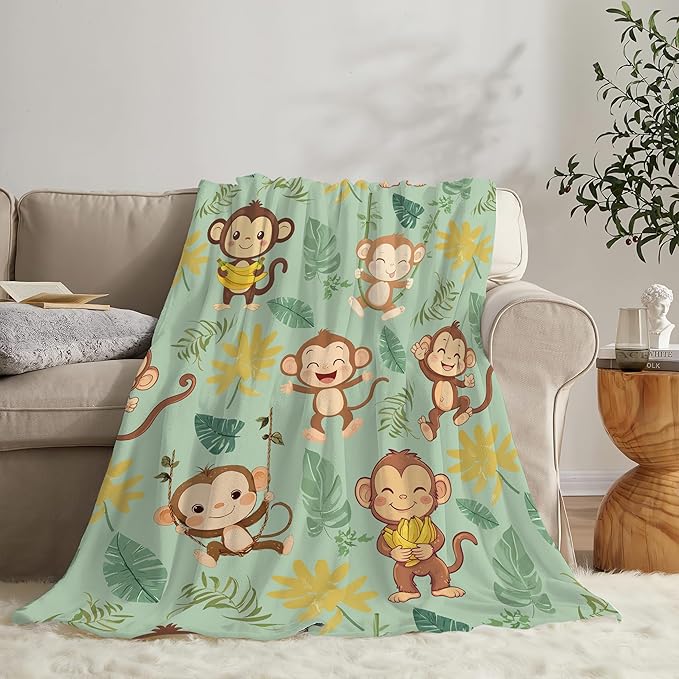 Monkey Blanket Cute Cartoon Monkey Throw Blanket Gifts for Monkey Lovers Girls Boys Kids Women Men Adults Super Soft Cozy Plush Fluffy Fuzzy Fleece Blanket Home Decor 60''X80''