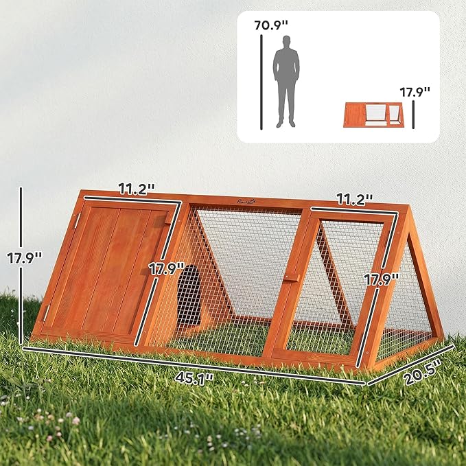 PawHut Rabbit Hutch Outdoor, Wooden Chicken Coop with Run, Outdoor Small Animal Cage for Rabbit, Small Duck and Chicken, for Garden, Backyard, Farms, 45" x 20.5" x 18", Orange