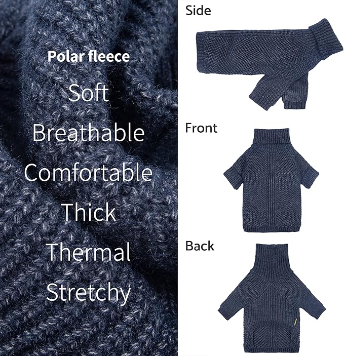 Fitwarm Turtleneck Knit Dog Sweater, Thermal Dog Winter Clothes for Small Dogs Boy Girl, Cozy Sweaters for Dogs, Doggy Pullover Jumper, Pet Outfit, Heather Navy Blue, Small