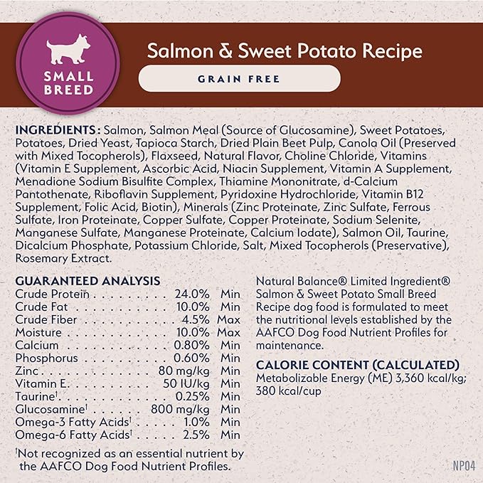 Natural Balance Limited Ingredient Small Breed Adult Grain-Free Dry Dog Food, Salmon & Sweet Potato Recipe, 4 Pound (Pack of 1)