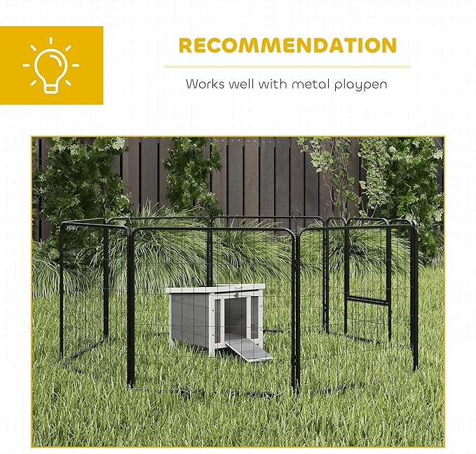 PawHut Small Wooden Rabbit Hutch Bunny Cage Guinea Pig Cage Duck House Dog House with Openable & Waterproof Roof, for Rabbits, Chickens, Ducks, Gray