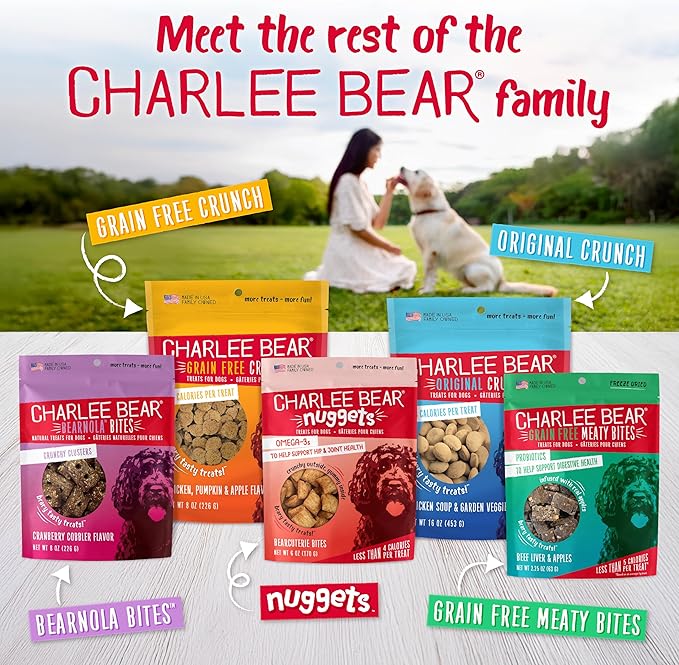 Charlee Bear Crunch Grain Free Dog Treats, Turkey, Sweet Potato and Apple, 8 Ounce Resealable Bag, Low Calorie Training Treats for Dogs, Limited Ingredient, Healthy, Crunchy Dog Snacks, Made in USA