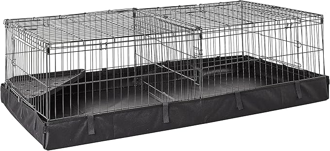 Amazon Basics Leakproof Canvas Bottom Guinea Pig Cage, Easy to Clean Small Animal Habitat with Divider Set, Indoor/Outdoor, Portable, No Tools Needed, 47.6"L x 24.2"W x 14"H, Black