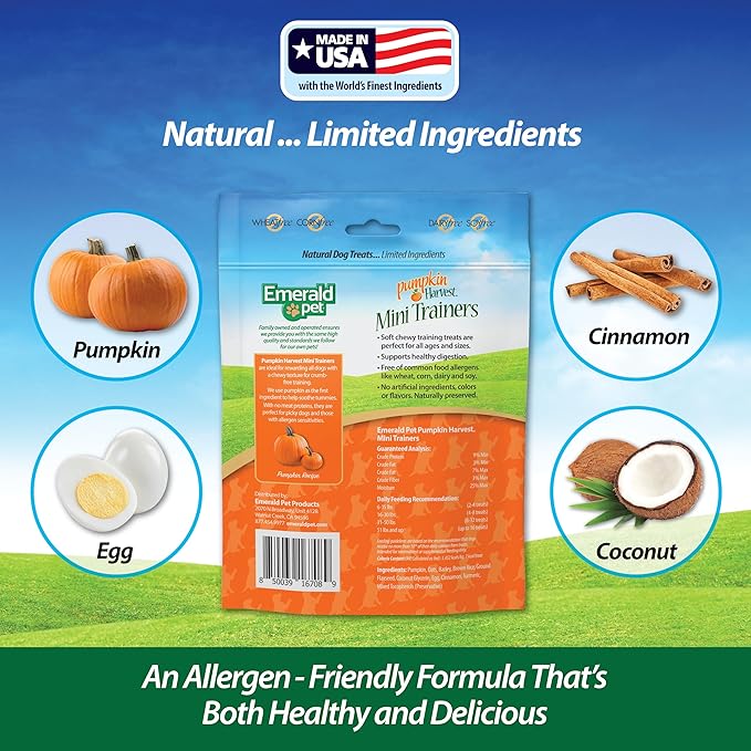Emerald Pet Pumpkin Harvest Mini Trainers Chewy Dog Treats Made in The USA, Pumpkin 6oz (Pumpkin Mini)