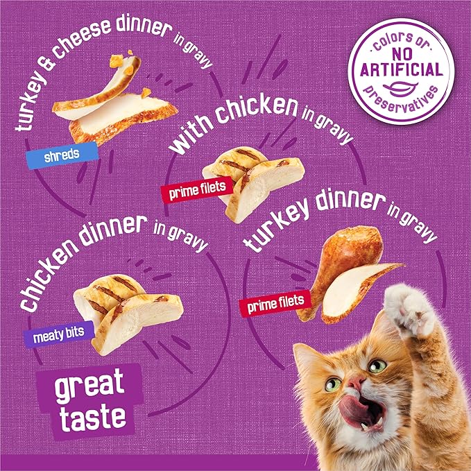 Friskies Purina Gravy Wet Cat Food Variety Pack, Poultry Shreds, Meaty Bits and Prime Filets - (Pack of 64) 5.5 oz. Cans