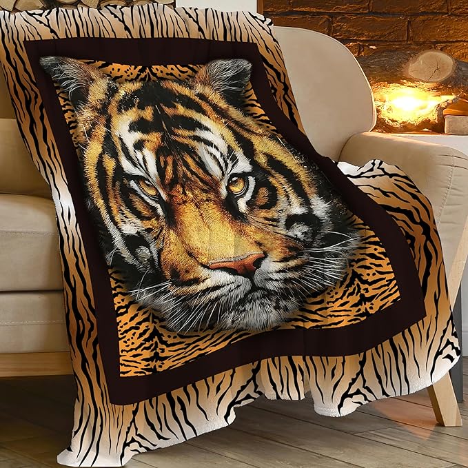Tiger Throw Blanket Tiger Stuff Gifts for Kids Girls Boys Adults Women Men Soft Cozy Warm Plush Fluffy Fuzzy Fleece Blanket Decor 40''X50''