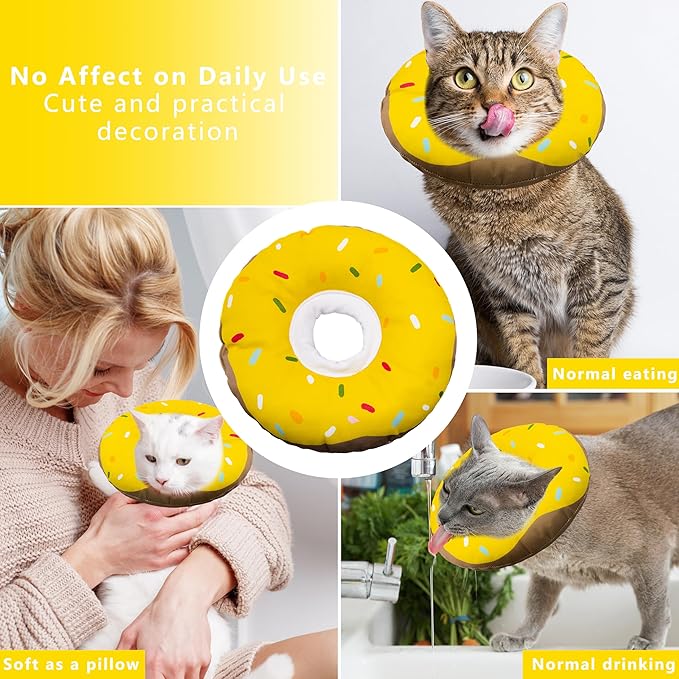 Seyezo Cat Cone Collar Soft, Adjustable Cat Recovery Collar Kitten Cones to Stop Licking, Cute Donut E Collar After Surgery, Cats Neck Pillow Cone Elizabethan Cones of Shame (Waterproof Yellow, Large)