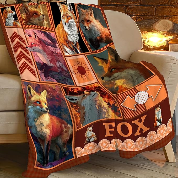 Fox Throw Blanket Orange Fox Stuff Gifts for Kids Girls Boys Adults Women Men Soft Cozy Warm Plush Fluffy Fuzzy Fleece Blanket Decor 50''X60''