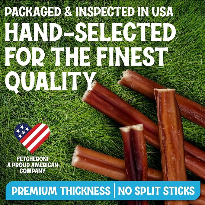 Odor-Free Thin Bully Sticks (12 Inch, 10 Pack), 9 Ounce Bag, Fully Digestible 100% Beef Pizzle Chews, Grass-Fed, Non-GMO, Grain-Free, Natural Long-Lasting Chews for Small & Large Dogs