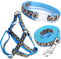 Mile High Life Leopard Dog Harness Collar Leash Set, Adjustable No Pull Dog Halter Harness for Small Breed Dogs, Easy Control for Training Walking (Blue, S Chest 11"-18", Neck 10"-14")