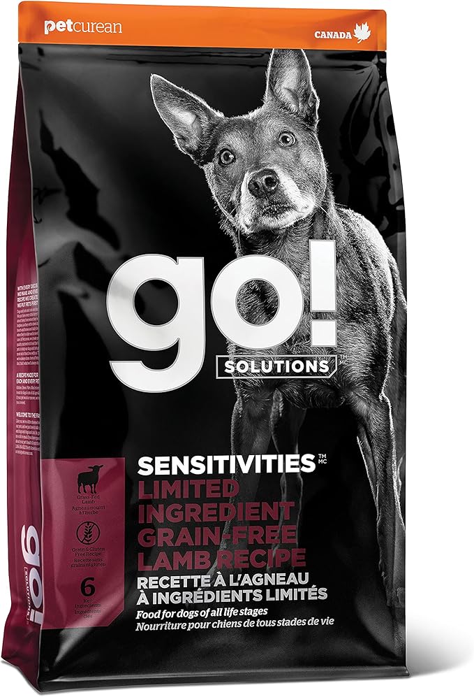 Go! Solutions Sensitivities Limited Ingredient Lamb Grain-Free Dry Dog Food, Chicken-Free Kibble Made by Experts for Sensitive Stomachs & Food Allergies, for Puppies, Adults, & Seniors, 12 lb Bag