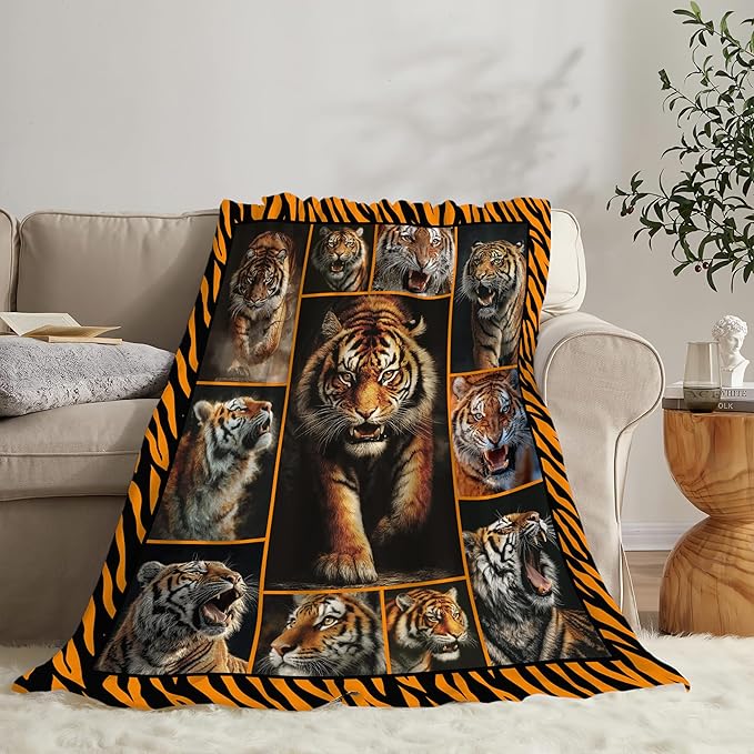 Tiger Throw Blanket Tiger Stuff Gifts for Kids Girls Boys Adults Women Men Soft Cozy Warm Plush Fluffy Fuzzy Fleece Blanket Decor 50''X60''